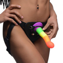 Load image into Gallery viewer, Proud Rainbow Silicone Dildo with Harness