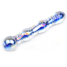 Load image into Gallery viewer, Blue Wavy Glass Dildo