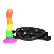 Load image into Gallery viewer, Proud Rainbow Silicone Dildo with Harness