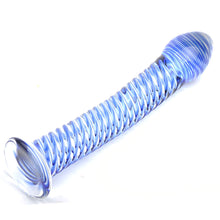 Load image into Gallery viewer, Glass Dildo With Blue Spiral Design
