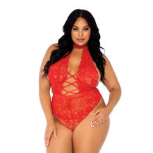 Load image into Gallery viewer, Leg Avenue Floral Lace Crotchless Teddy Red UK 18 to 22
