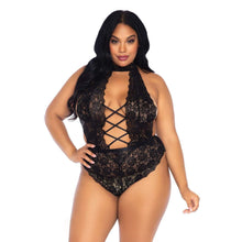Load image into Gallery viewer, Leg Avenue Floral Lace Crotchless Teddy Black UK 18 to 22
