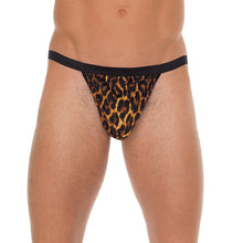 Load image into Gallery viewer, Mens Black G-String With Leopard Print Pouch

