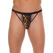 Load image into Gallery viewer, Mens Black G-String With Black Straps To Animal Print Pouch
