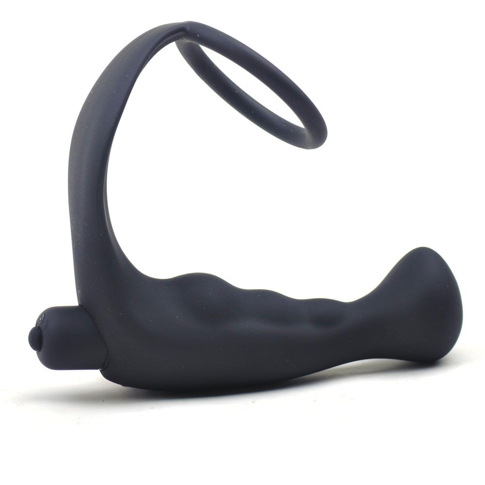Black Anal Plug Vibrator with Cock Ring Combo