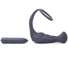Load image into Gallery viewer, Black Anal Plug Vibrator with Cock Ring Combo
