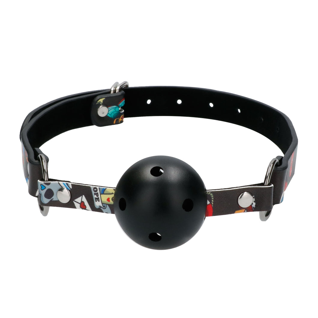 Ouch Breathable Mouth Ball Gag With Printed Leather Straps